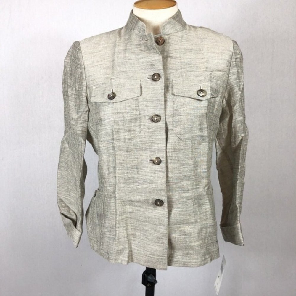 NWT Dana Buchman Petite Brown Tan Linen Jacket 8P